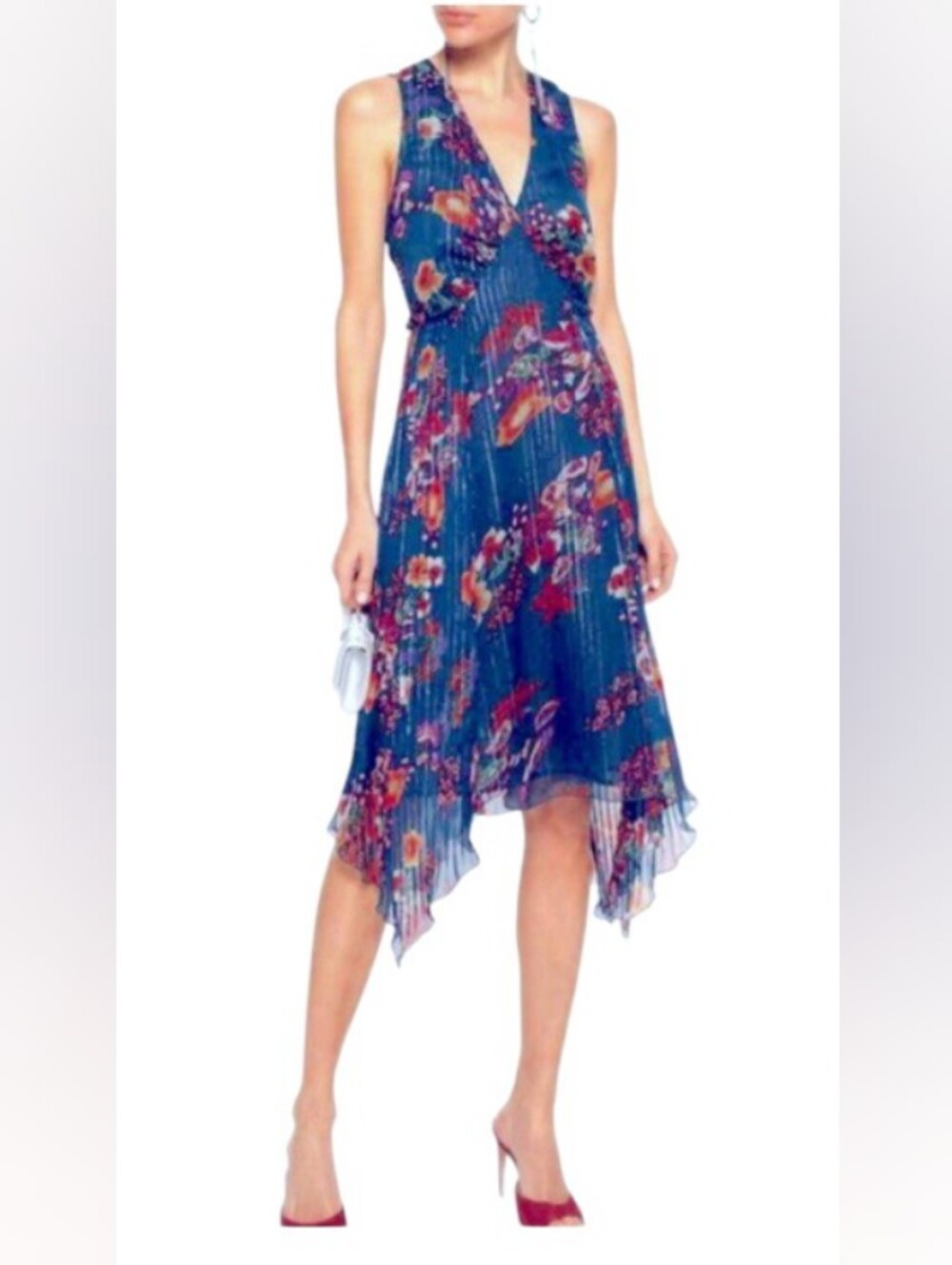 Walter Baker NWT Midi Handkerchief Hem Teal Floral Lined Size 6